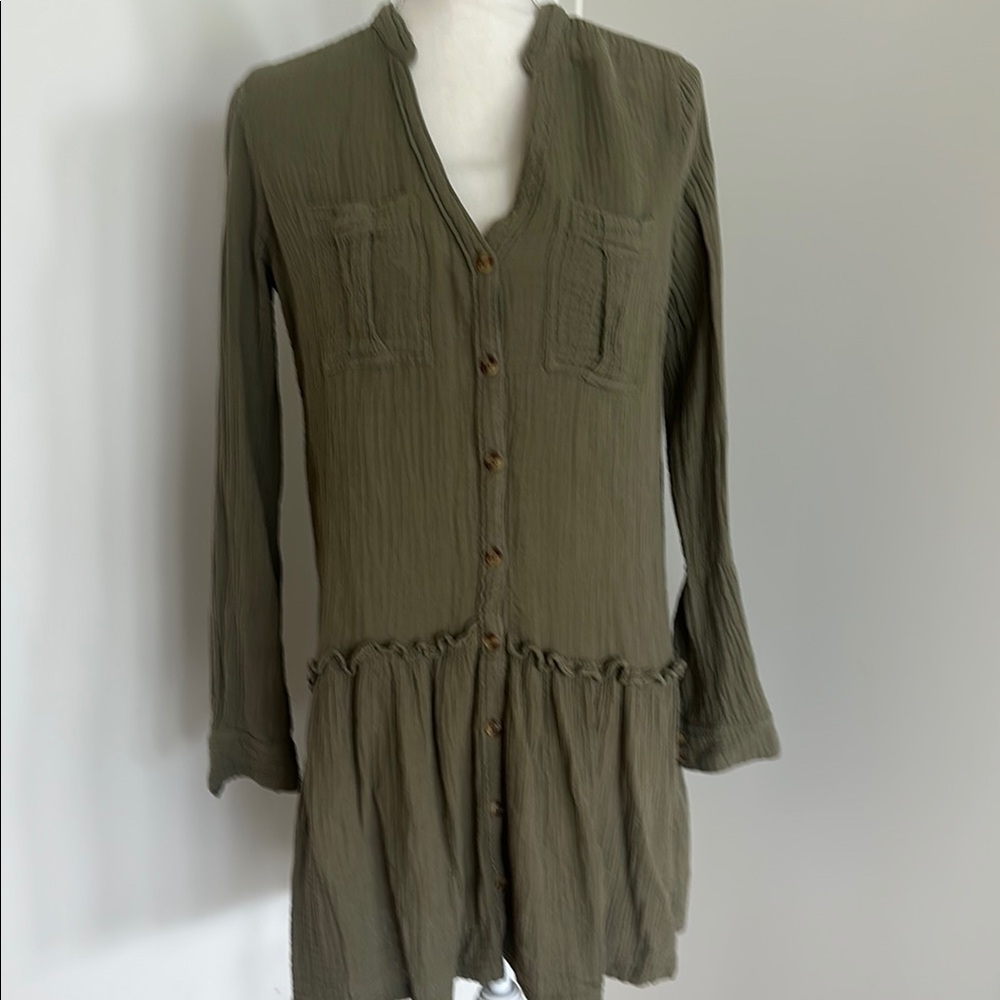 Maeve Green Long Sleeve Pleated Dress